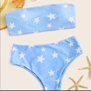 SHEIN Baby Blue Star Strapless Bikini